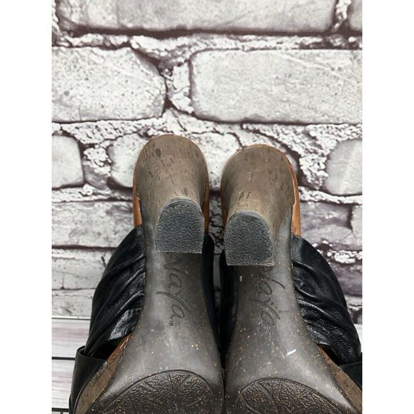 Naya Black Leather Cross Strap Casual Wooden Heel Sandals Women’s Sz 7M US/38EU - Picture 13 of 16